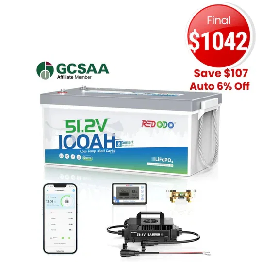 🔥【Sale-Final $1042】Redodo 48V 100Ah Bluetooth Golf Cart Lithium Battery Conversion Kit | For Club Car, EZGO, ICON, Yamaha