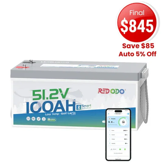 🔥【Final $883】Redodo 48V 100Ah Lithium Golf Cart Bluetooth Battery | Replaces 6x 8V(or 8x 6V) lead-acid batteries | For Club Car, EZGO, ICON, Yamaha