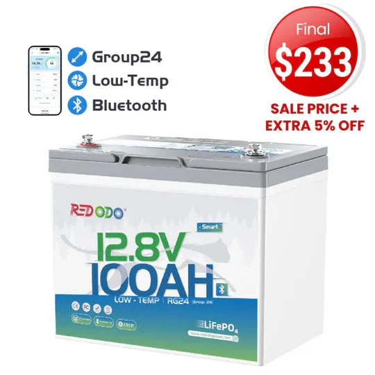 🔥【Final $237】Redodo 12V 100Ah Group 24 Bluetooth LiFePO4 Battery | Real-Time Battery Monitoring | For RV, Marine, Solar