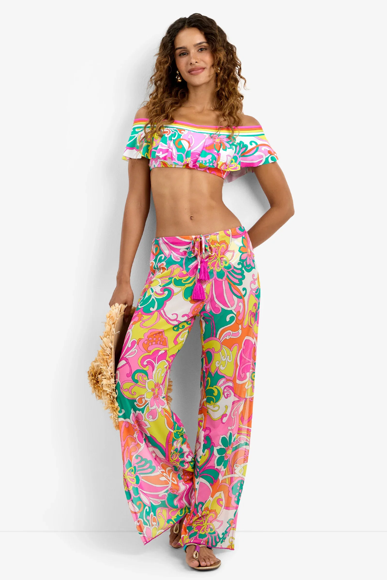 Image of Off The Shoulder Ruffle Bandeau Swim Top