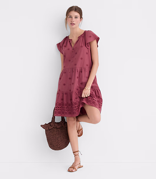 Eyelet Flutter Tiered Mini Dress