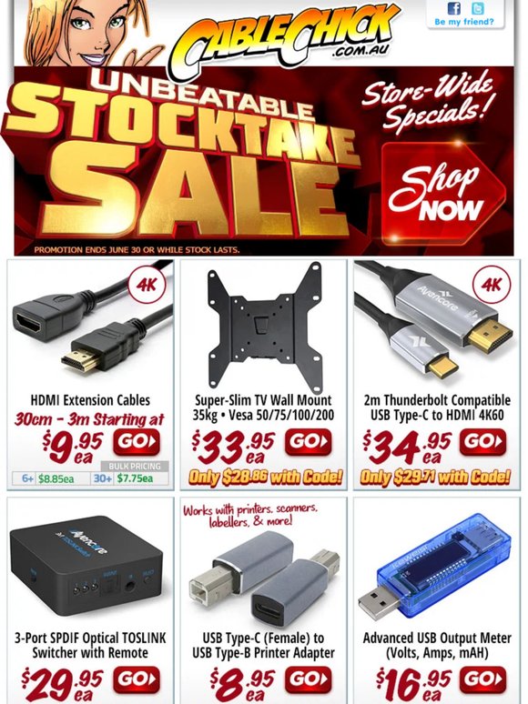 Stocktake Sale ON NOW @ Cable Chick! 🚨