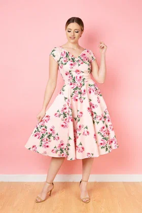 Hourglass Pale Pink Vintage Rose Swing Dress