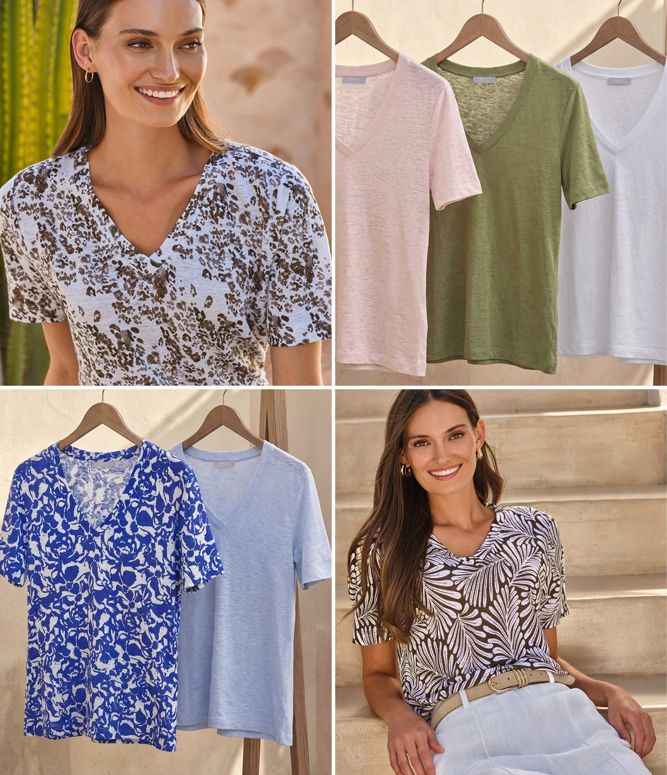 Linen Short Sleeve V Neck T-Shirt