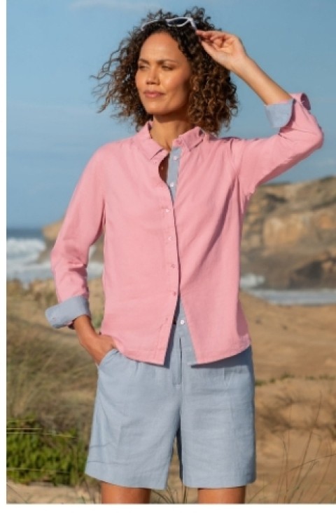 Ladies Linen Blend Contrast Trim Shirt