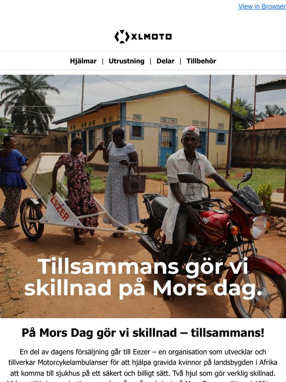 En del av dagens försäljning går till Eezers motorcykelambulanser i Afrika.