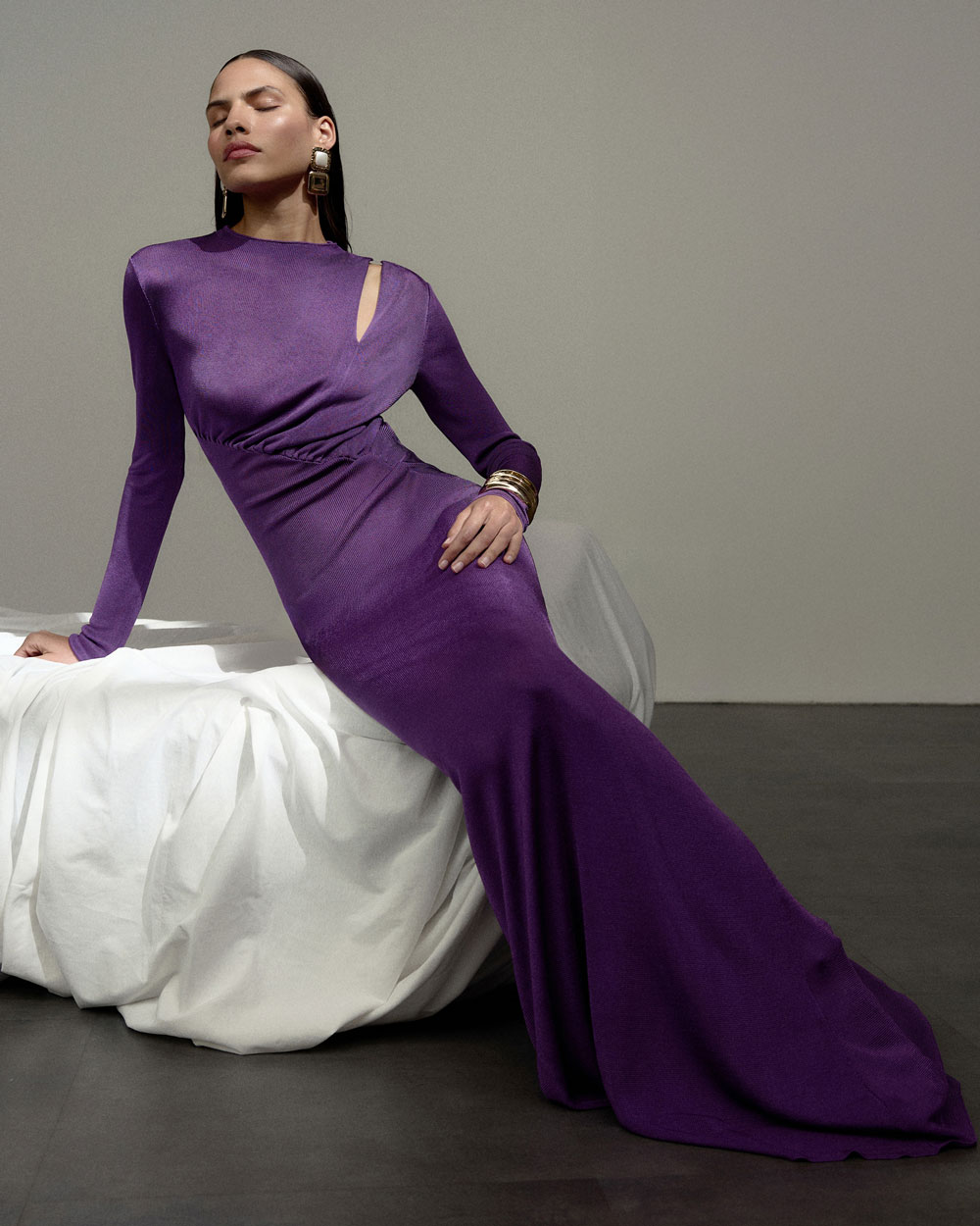 Purple Cut Out Viscose Knit Maxi Dress