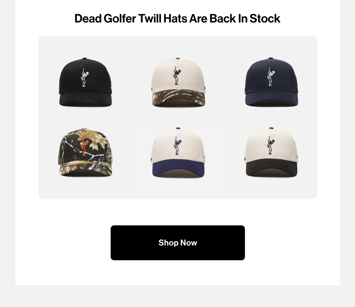 Dead Golfer Twill Hats are back in stock.