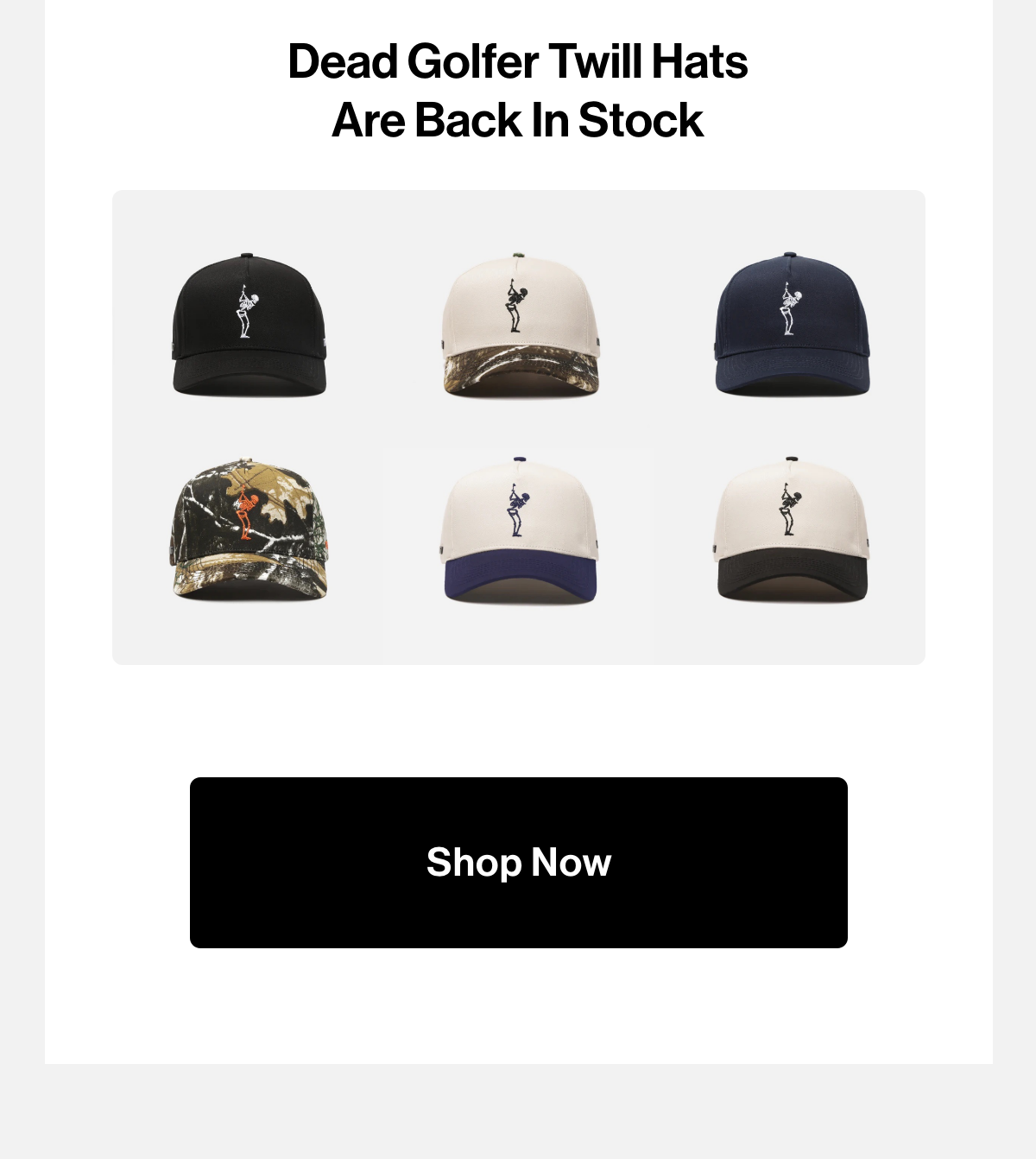 Dead Golfer Twill Hats are back in stock.