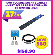 120W Folding Solar Blanket + MPPT Solar Regulator + 6m Extension Lead