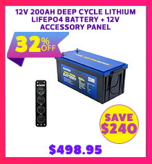 12V 200Ah Deep Cycle Lithium LiFePO4 Battery + 12V Accessory Panel
