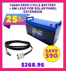 12V 138Ah Deep Cycle Battery + 6m Lead For Solar Panel Extension