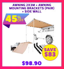 Awning 2x3m + Awning Mounting Brackets (Pair) + Side Wall