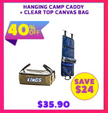 Hanging Camp Caddy + Clear Top Canvas Bag