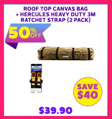 Roof Top Canvas Bag + Hercules Heavy Duty 3m Ratchet Strap (2 pack)