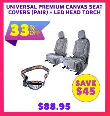 Universal Premium Canvas Seat Covers (Pair) + LED Head Torch