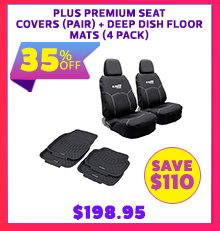 Plus Premium Seat Covers (Pair) + Deep Dish Floor Mats (4 Pack)