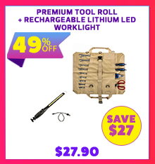 Premium Tool Roll + Rechargeable Lithium LED Worklight