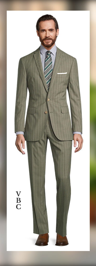Sage Green Tropical Wide Stripe Suit