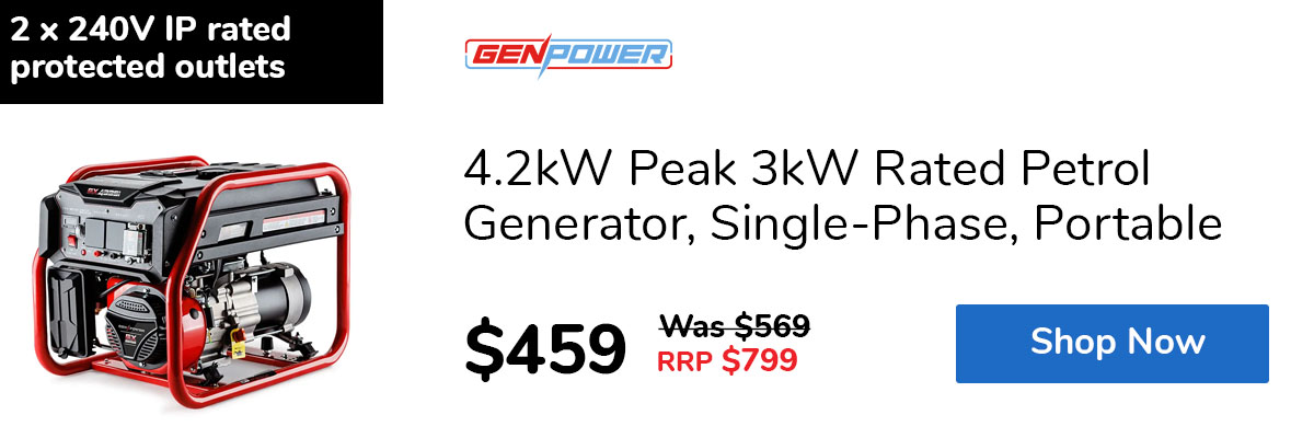 4.2kW Peak 3kW Rated Petrol Generator, Single-Phase, Portable