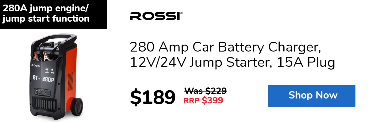 280 Amp Car Battery Charger, 12V/24V Jump Starter, 15A Plug