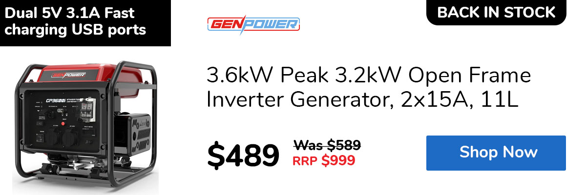 3.6kW Peak 3.2kW Open Frame Inverter Generator, 2x15A, 11L