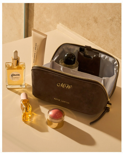 Fold-Out Suedette Mirror Makeup Bag in Chocolate