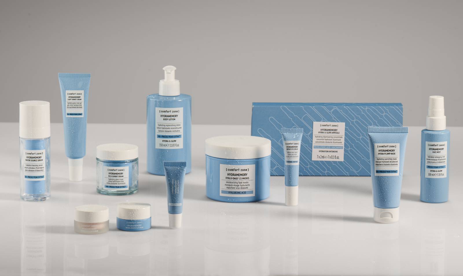 Entire Hydramemory collection on a grey table