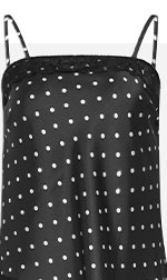 LTS Tall Black Polka Dot Asymmetric Lace Cami Top