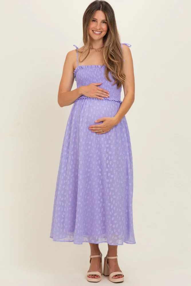 Image of Lavender Shoulder Tie Maternity Midi Dress