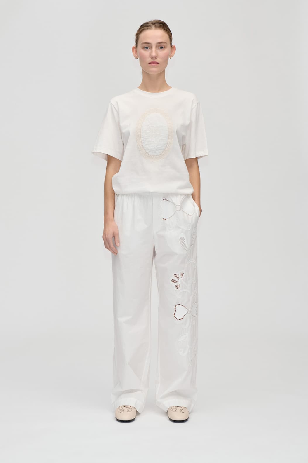Relaxed Elasticated Waistband Pants - Ballerina Broderie