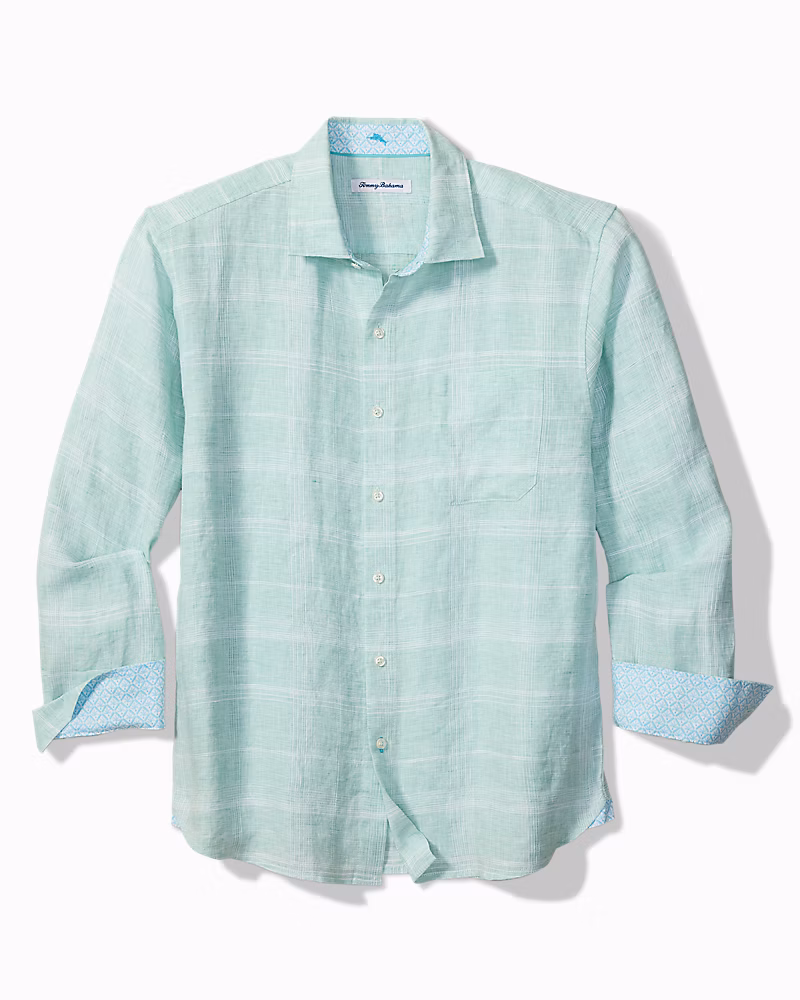 Image of Paradisio Plaid Linen Long-Sleeve Shirt
