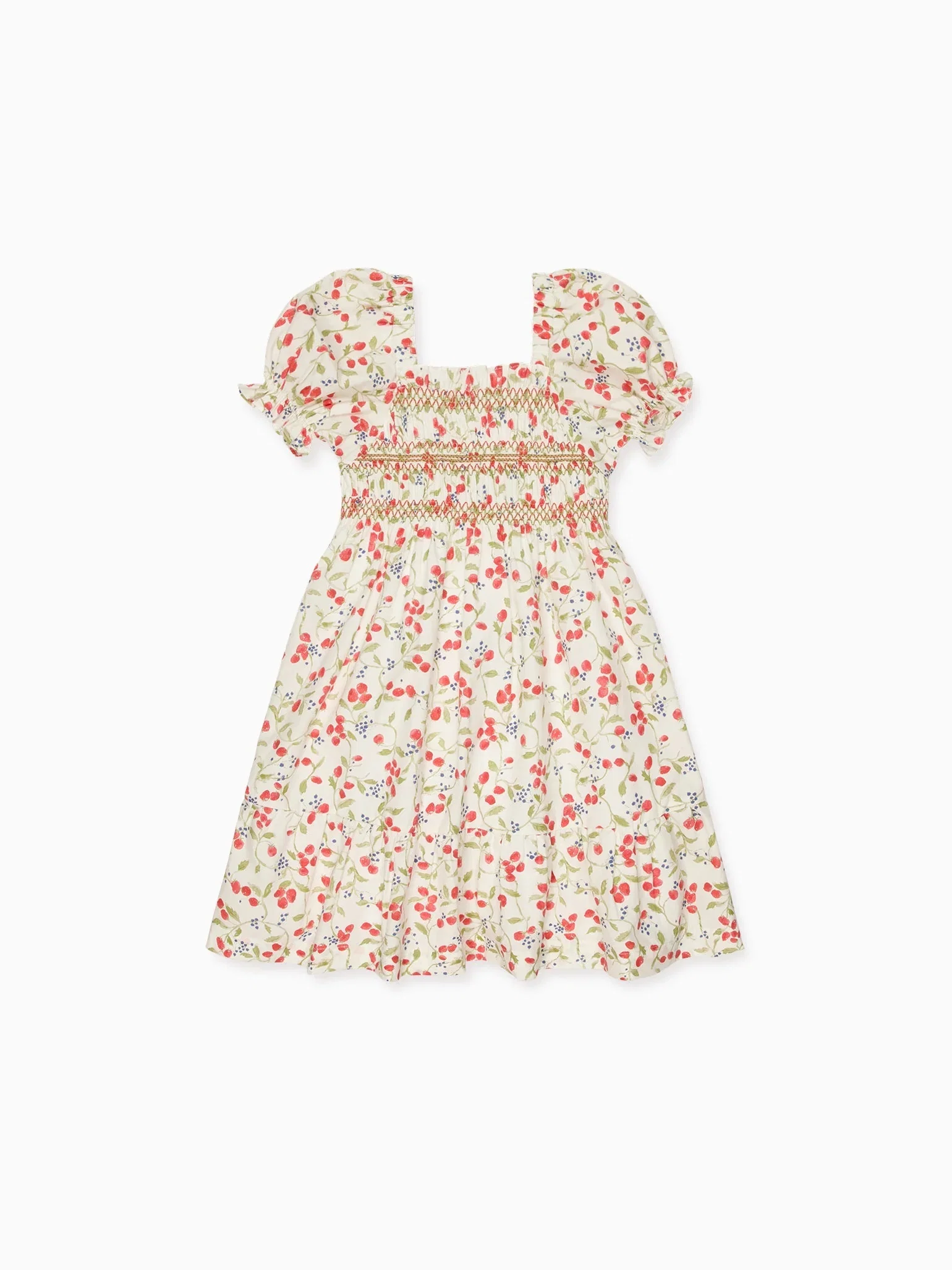 Image of Strawberry Floral Elara Girl Hand-Smocked Dress