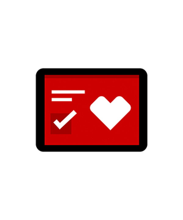 A tablet screen with the CVS heart and a checkbox graphic illustrate a survey CVS would like you to take. 