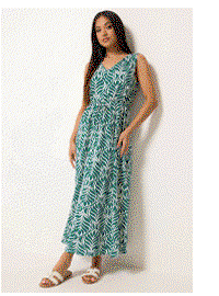 M&Co Petite Green Leaf Print Cotton Maxi Dress