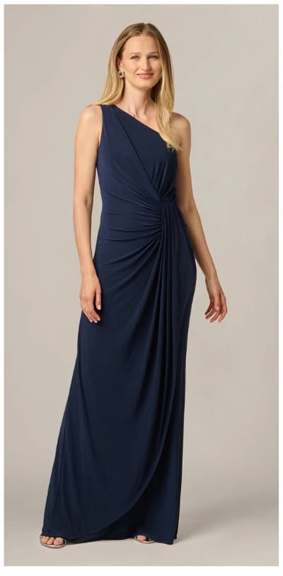 One Shoulder Dress With Draped Waist Detail In Midnight