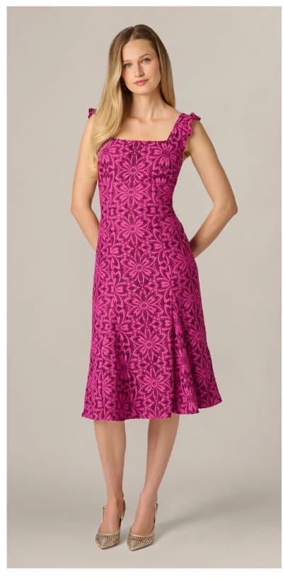 Floral Geometric Lace Midi Dress In Berry Multi