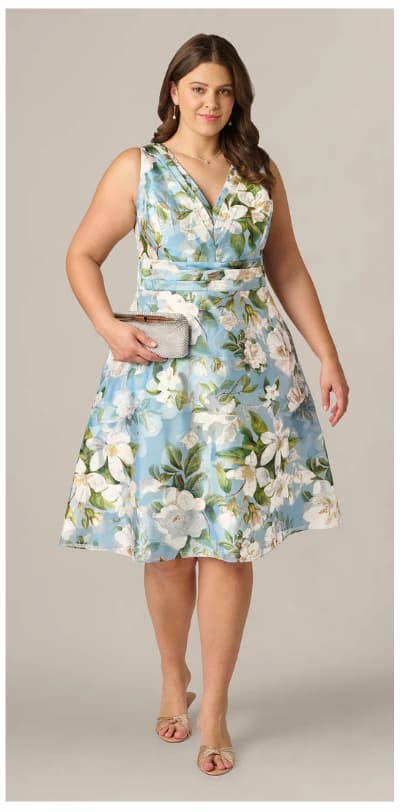 Plus Size Magnolia Floral Jacquard A Line Midi Dress In Blue Multi