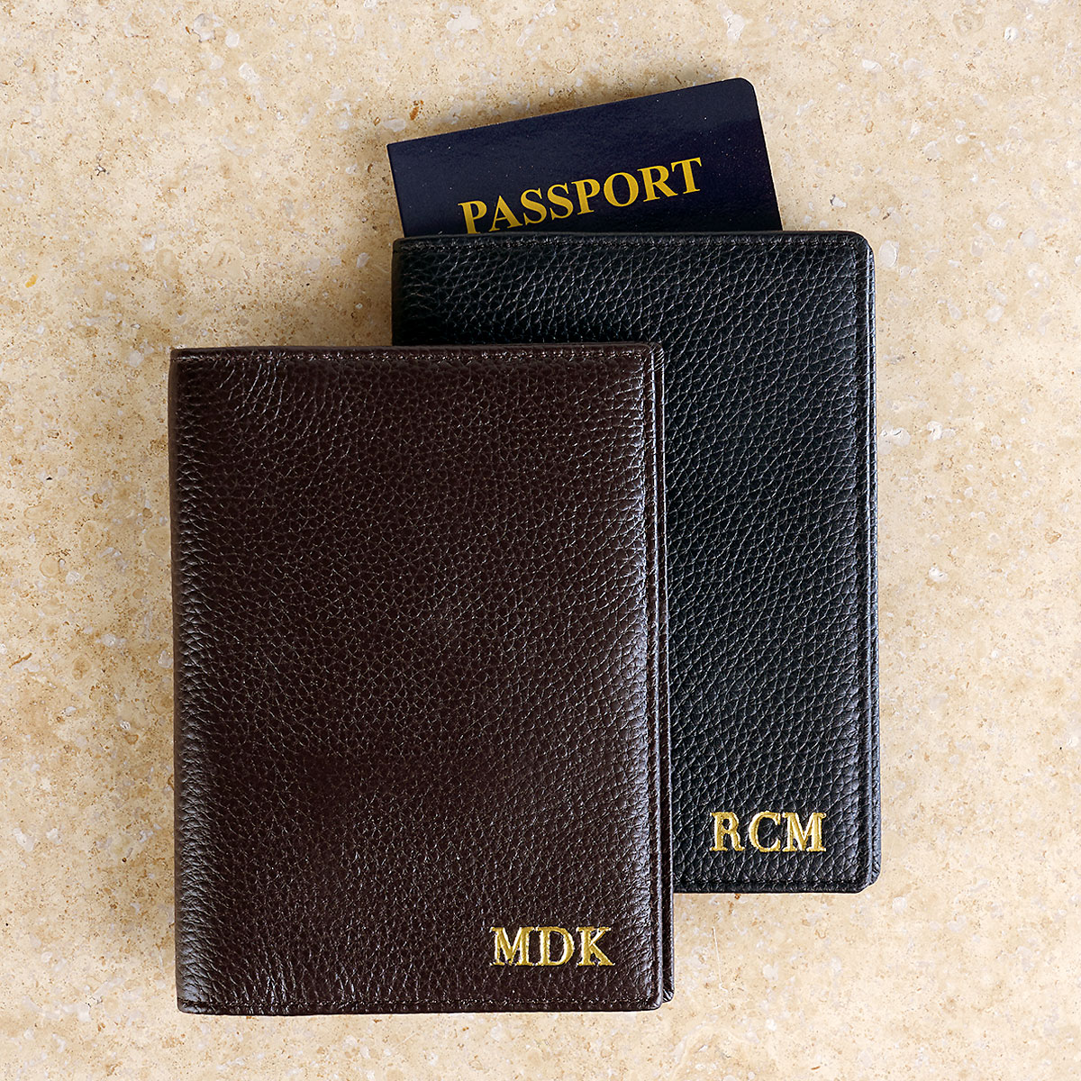Image of Monogrammed Genuine Leather Passport Holder