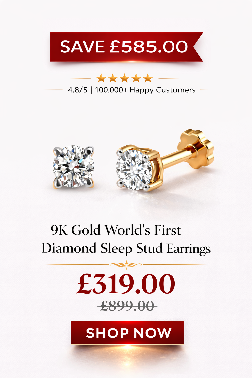 9K Gold World's First Lab Grown Diamond Sleep Stud Earrings