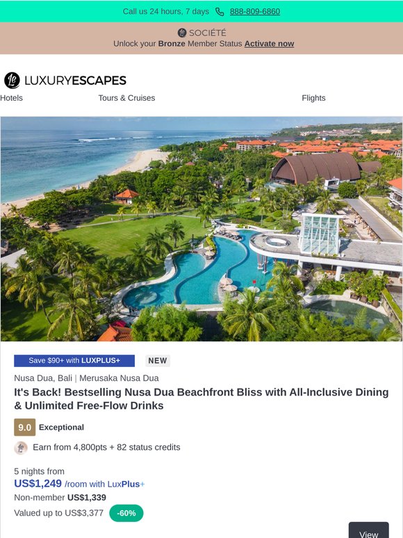 Nusa Dua Beachfront Bestseller w. All-Inclusive Dining & Unlimited Drinks
