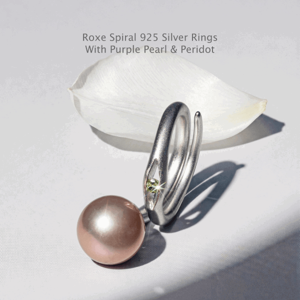 Roxe Spiral 925 Silver Rings with Purple Pearl & Peridot