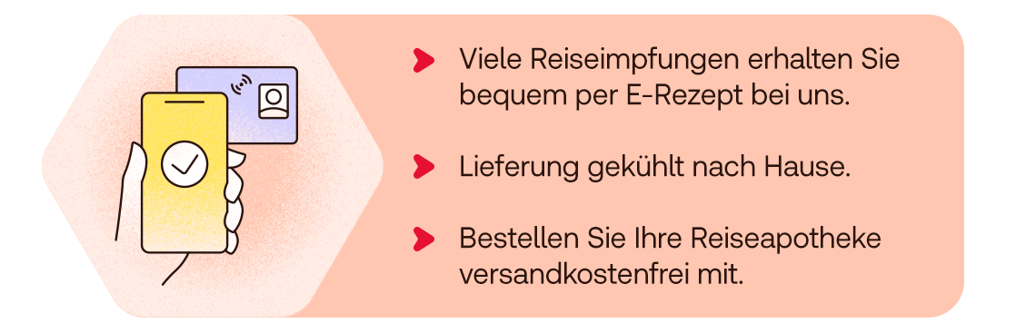 Hinweise zu Reiseimpfungen per E-Rezept, gekühlter Lieferung nach Hause und versandkostenfreier Reiseapotheke.