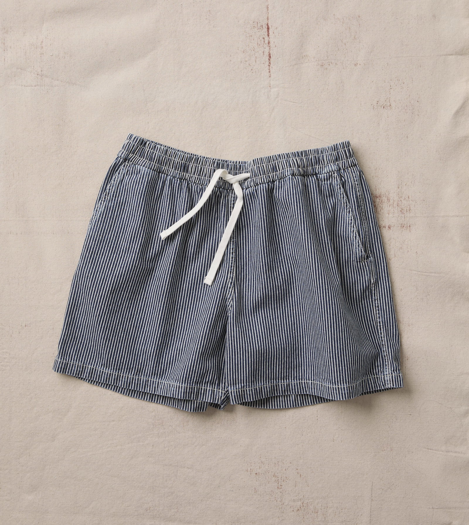 Image of Indigo Stripe Cotton Drawstring Shorts