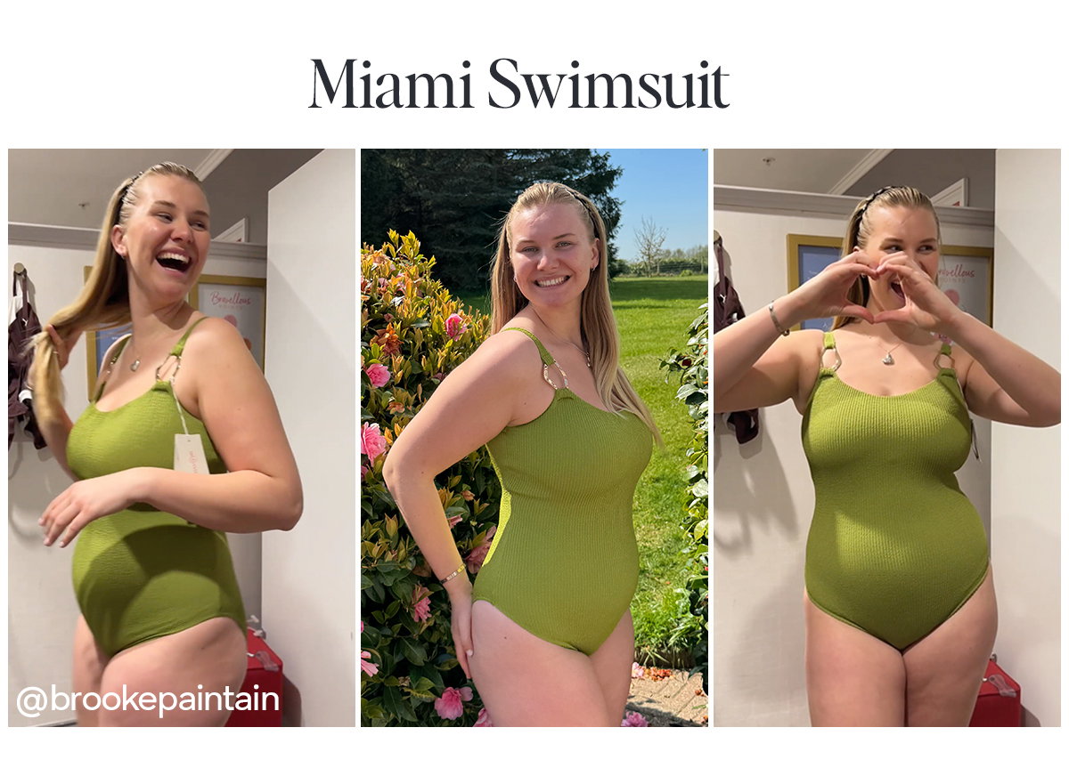 Brooke (@brokepaintain) in our Miami swimsuit in chartreuse.