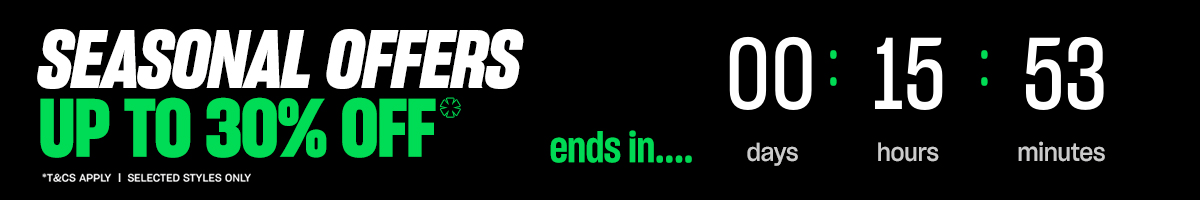 A countdown timer for seaonal promo ending soon upto 30% off with shop now button