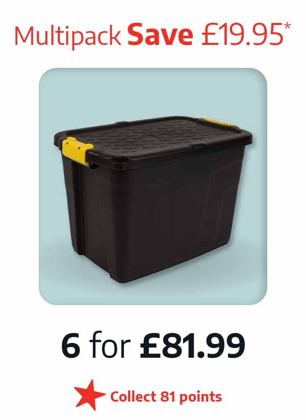 Strata Heavy Duty Storage Box 60L - Pack of 6 - £81.99 - Multipack Save £19.95* - Collect 81 points