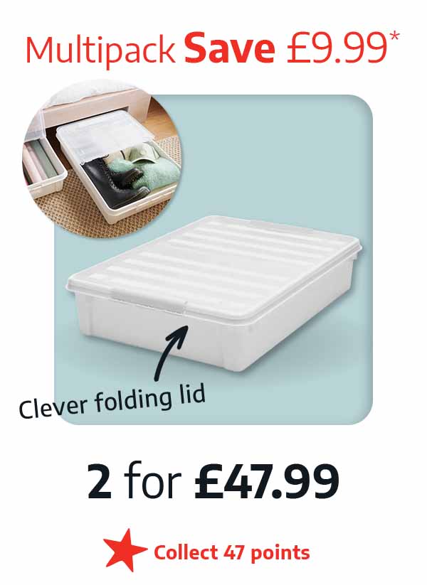 SmartStore Underbed Storage Box with Foldable Lid 60L - Pack of 2 - 2 for £47.99 - Multipack Save £9.99* - Collect 47 Points - Clever folding lid