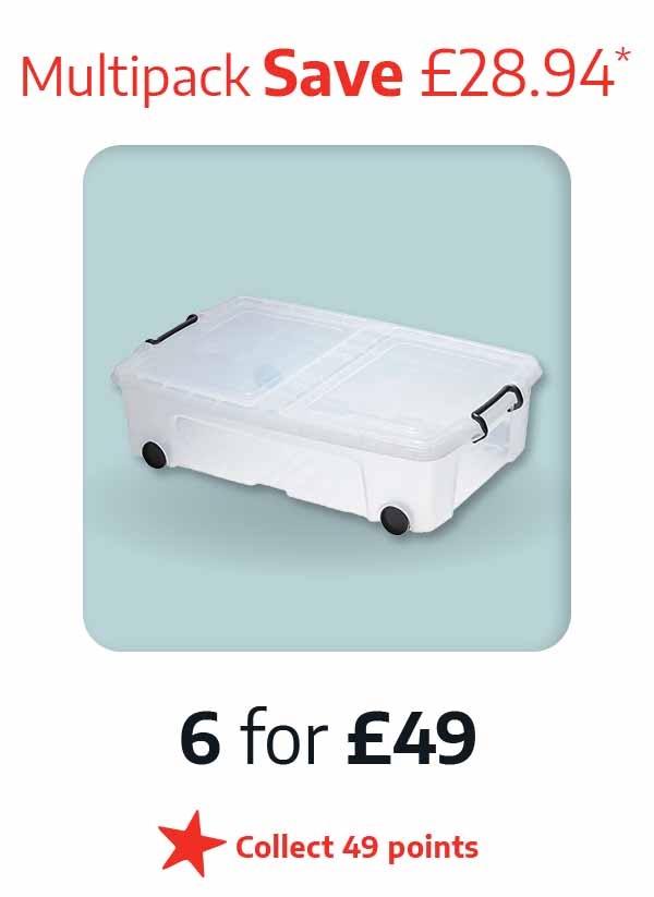 Strata Underbed Box with Wheels 35L - Pack of 6 - £49 - Multipack Save £28.94* - Collect 49 Points