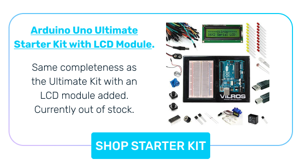 Arduino Uno Ultimate Starter Kit with LCD Module. | Same completeness as the Ultimate Kit with an LCD module added. Currently out of stock. >> SHOP STARTER KIT